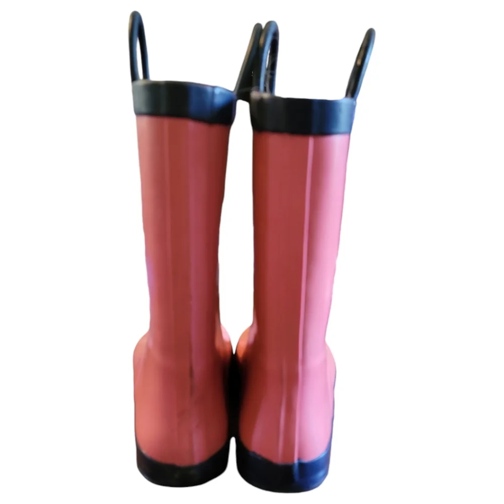 Girl's Lone Cone Kids Pink Black 100% Waterproof Rainboots Handles Size 2